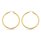 Real Yellow Gold Diamond Cut 3mm 14K Snap Closure Hoop Earrings Hinged 48mm 3.2grams