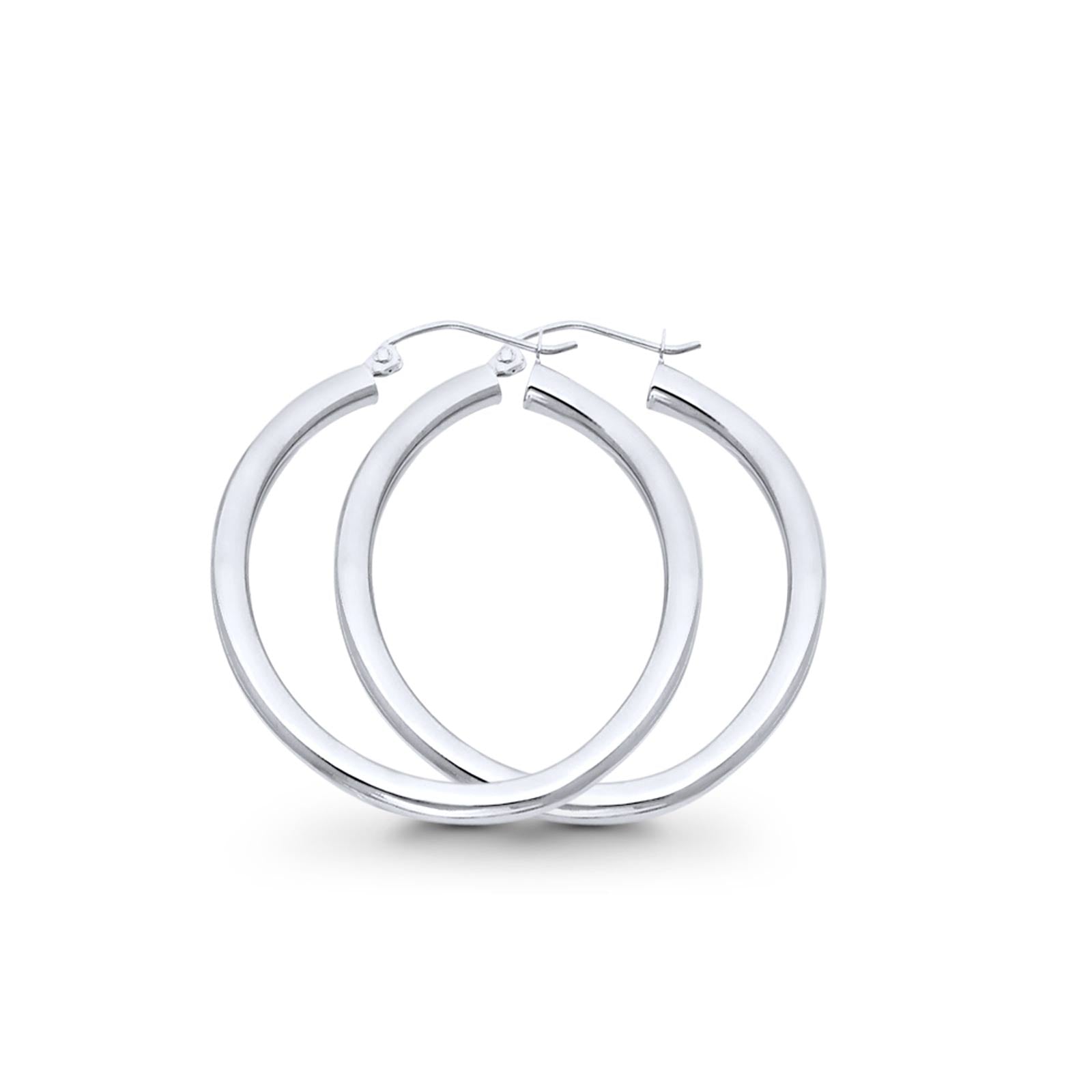 Attractive 14K Real White Gold 3mm Plain Snap Closure Hoop Earrings Hinged 2grams 28mm