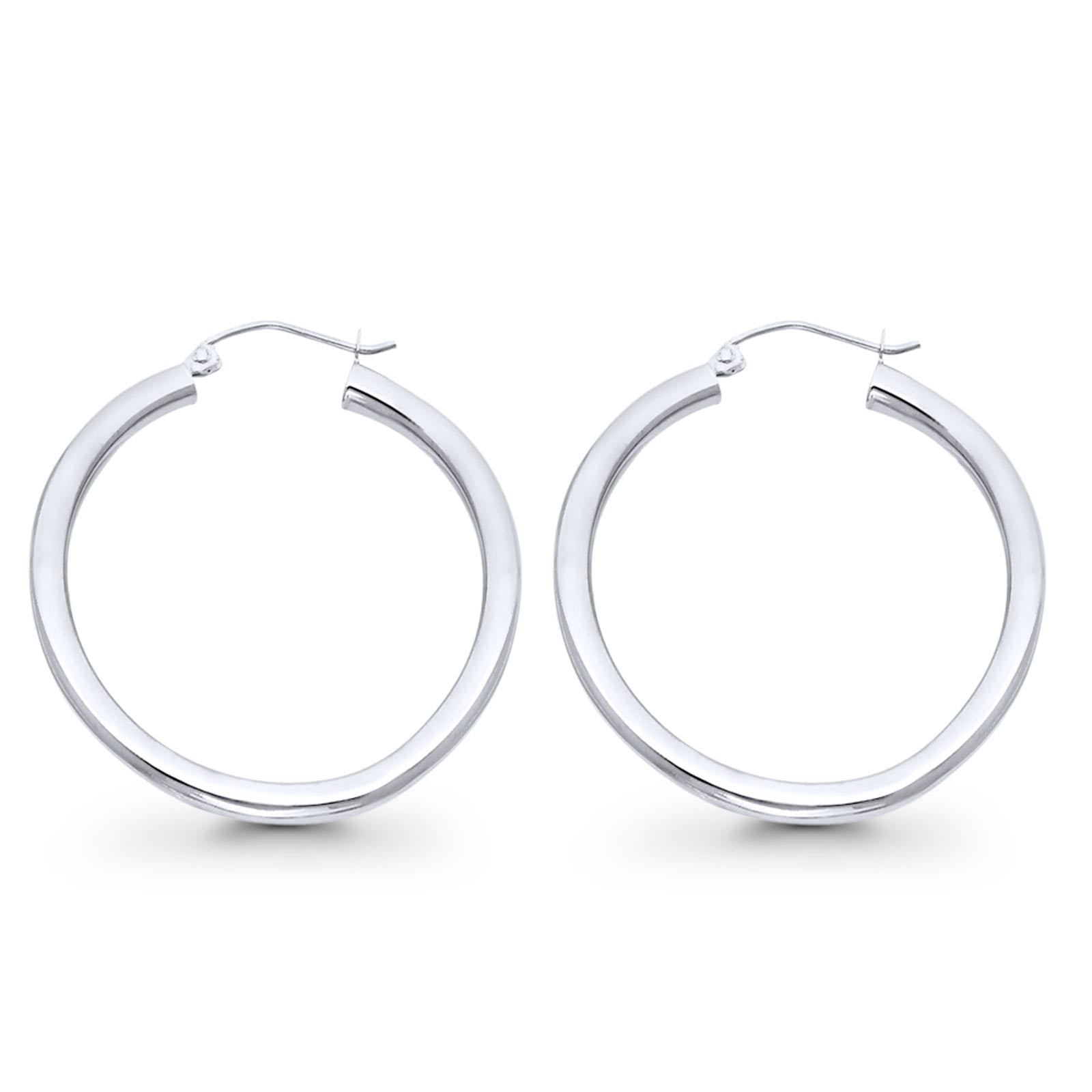 Attractive 14K Real White Gold 3mm Plain Snap Closure Hoop Earrings Hinged 2grams 28mm