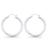 Attractive 14K Real White Gold 3mm Plain Snap Closure Hoop Earrings Hinged 2grams 28mm