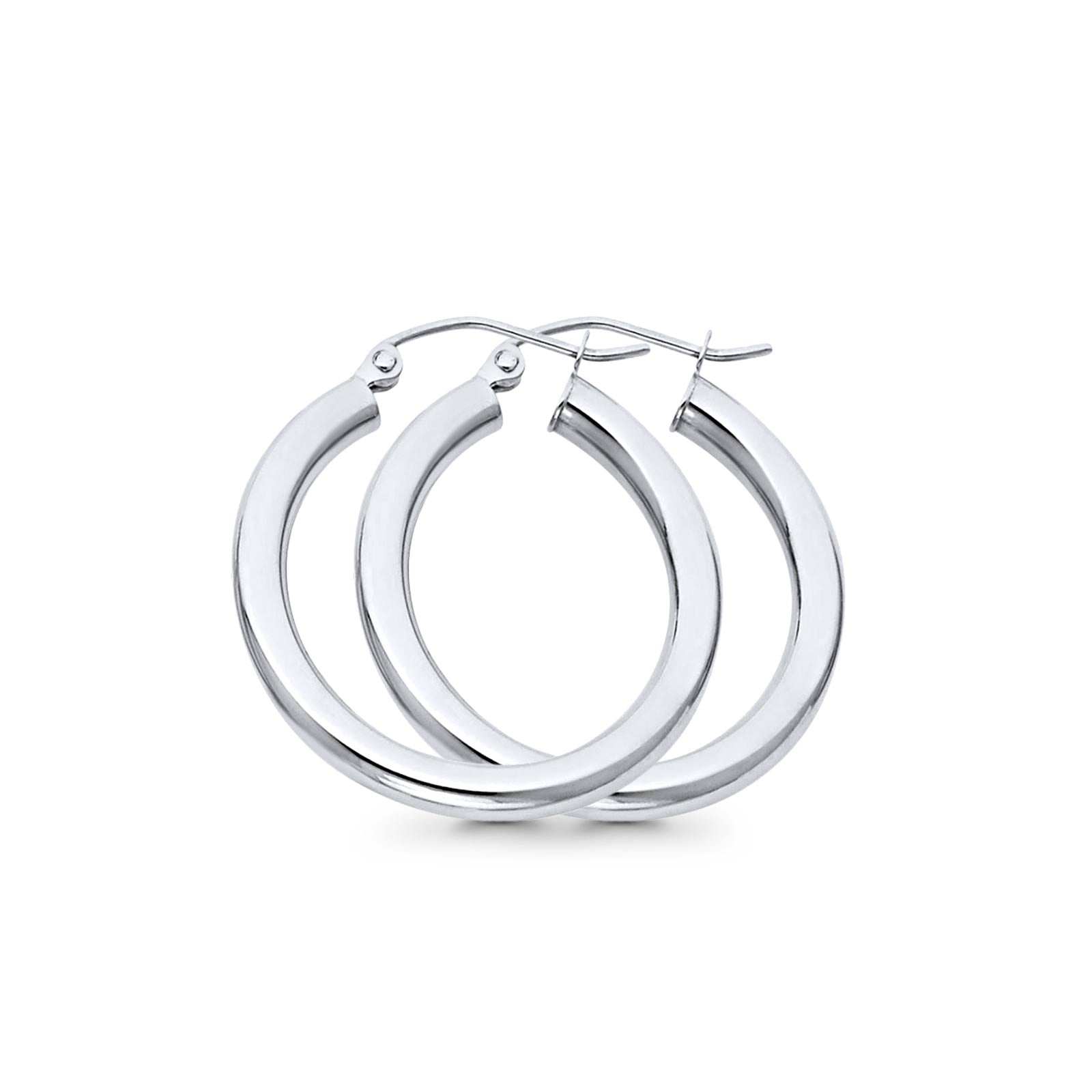 White Gold 14K Real 3mm Stylish Plain Snap Closure Hoop Earrings Hinged 1.8grams 24mm