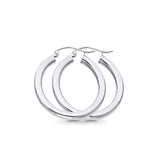 White Gold 14K Real 3mm Stylish Plain Snap Closure Hoop Earrings Hinged 1.8grams 24mm