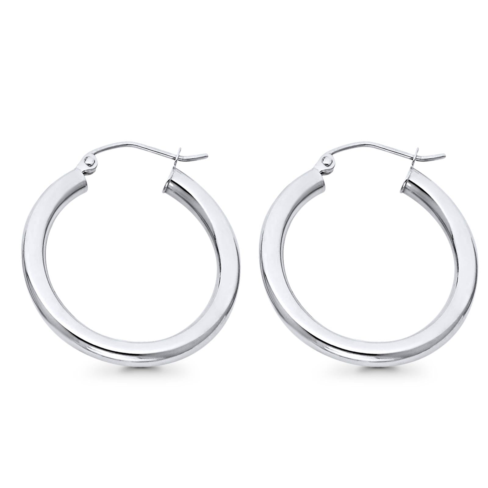 White Gold 14K Real 3mm Stylish Plain Snap Closure Hoop Earrings Hinged 1.8grams 24mm