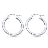 White Gold 14K Real 3mm Stylish Plain Snap Closure Hoop Earrings Hinged 1.8grams 24mm