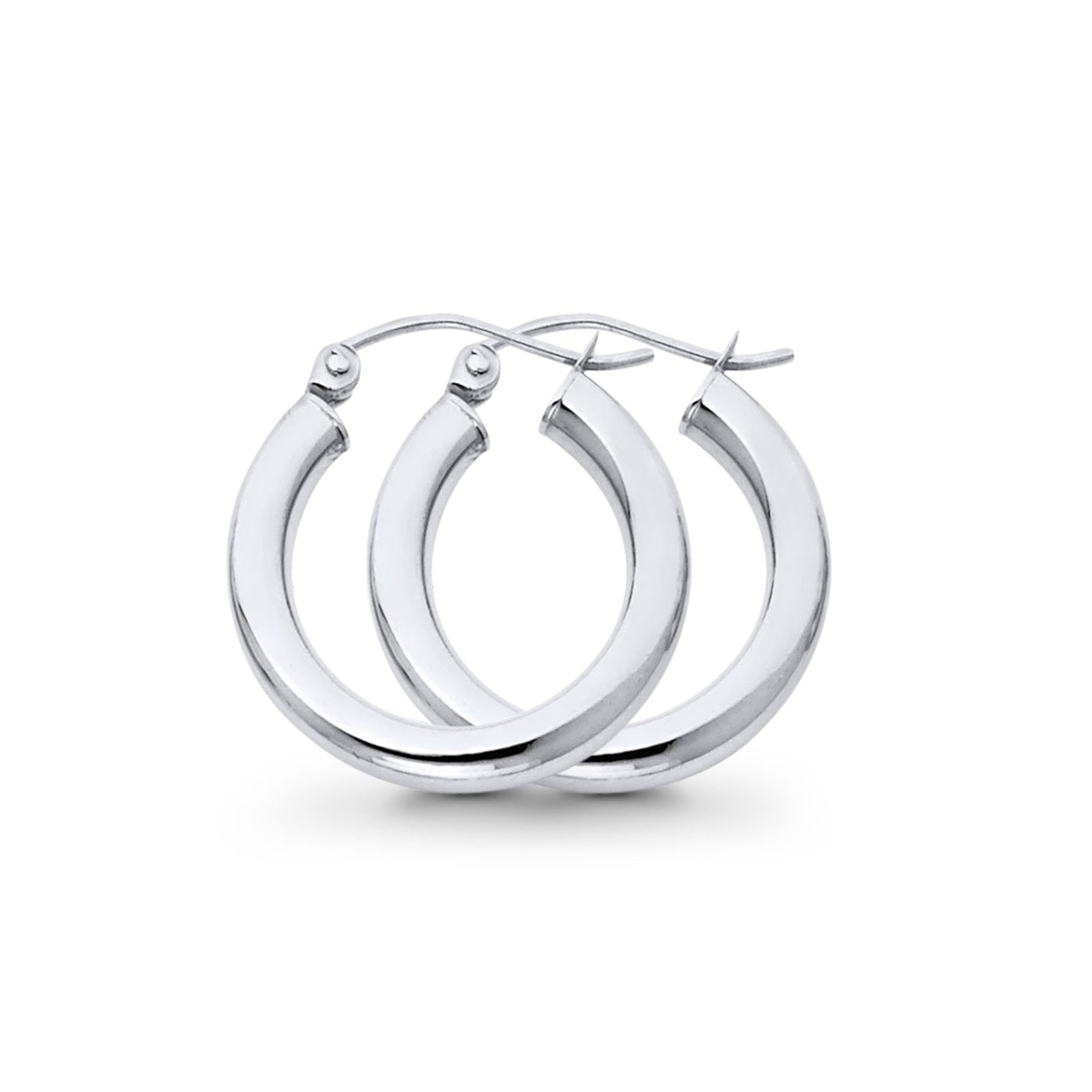 Real White Gold 14K 3mm Fancy Plain Snap Closure Hoop Earrings Hinged 1.3grams 19mm