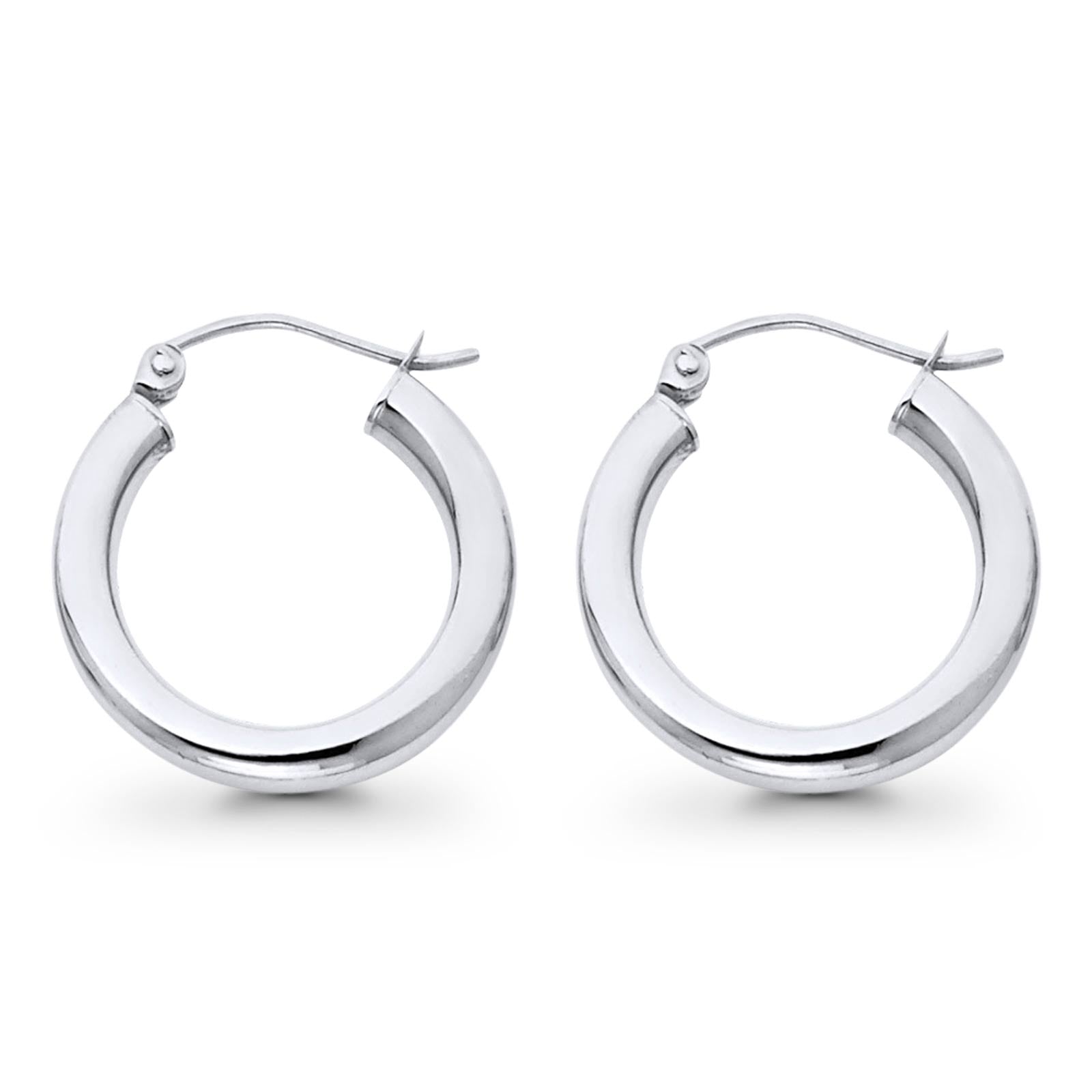 Real White Gold 14K 3mm Fancy Plain Snap Closure Hoop Earrings Hinged 1.3grams 19mm