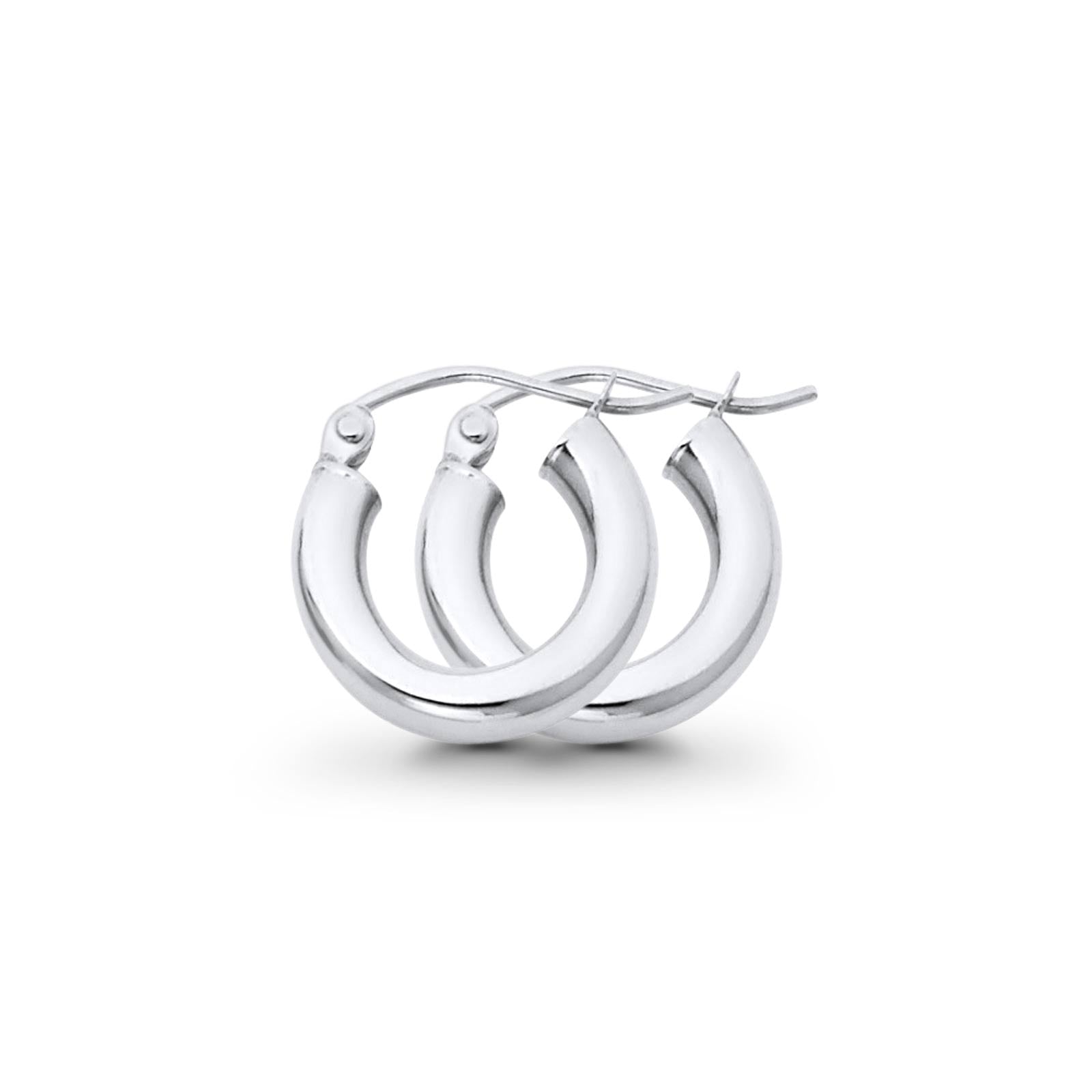 14K White Gold Real 3mm Lovely Plain Snap Closure Hoop Earrings Hinged 14mm 1gram