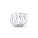 14K White Gold Real 3mm Lovely Plain Snap Closure Hoop Earrings Hinged 14mm 1gram