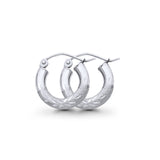 Diamond Cut 14K White Gold Real 3mm Snap Closure Hoop Earrings Hinged 1gram 14mm