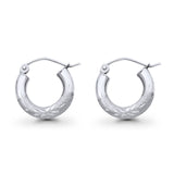Diamond Cut 14K White Gold Real 3mm Snap Closure Hoop Earrings Hinged 1gram 14mm