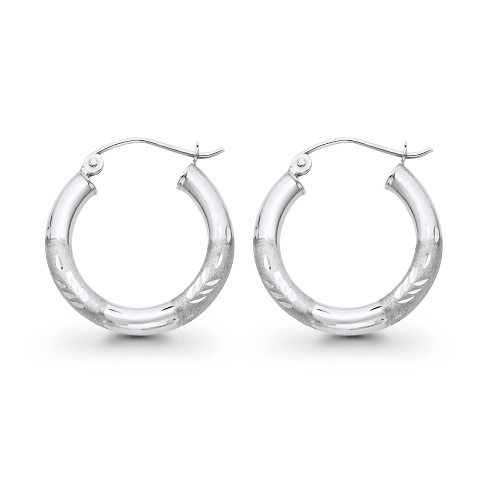 White Gold Diamond Cut 14K Real 3mm Snap Closure Hoop Earrings Hinged 1.3grams 20mm