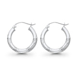 White Gold Diamond Cut 14K Real 3mm Snap Closure Hoop Earrings Hinged 1.3grams 20mm