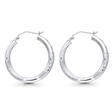 14K White Gold Diamond Cut Real 3mm Snap Closure Hoop Earrings Hinged 1.8grams 25mm