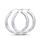 14K White Gold Diamond Cut Real 3mm Snap Closure Hoop Earrings Hinged 1.8grams 25mm