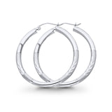 Real 14K White Gold Diamond Cut 3mm Snap Closure Hoop Earrings Hinged 2.1grams 30mm