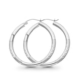 Real 14K White Gold Diamond Cut 3mm Snap Closure Hoop Earrings Hinged 2.3grams 35mm