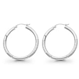 Real 14K White Gold Diamond Cut 3mm Snap Closure Hoop Earrings Hinged 2.3grams 35mm