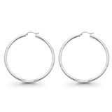 Diamond Cut 3mm Snap Closure Hoop Earrings Real 14K White Gold Hinged 3.2grams 48mm