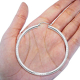 Diamond Cut 3mm Snap Closure Hoop Earrings Real 14K White Gold Hinged 3.2grams 48mm