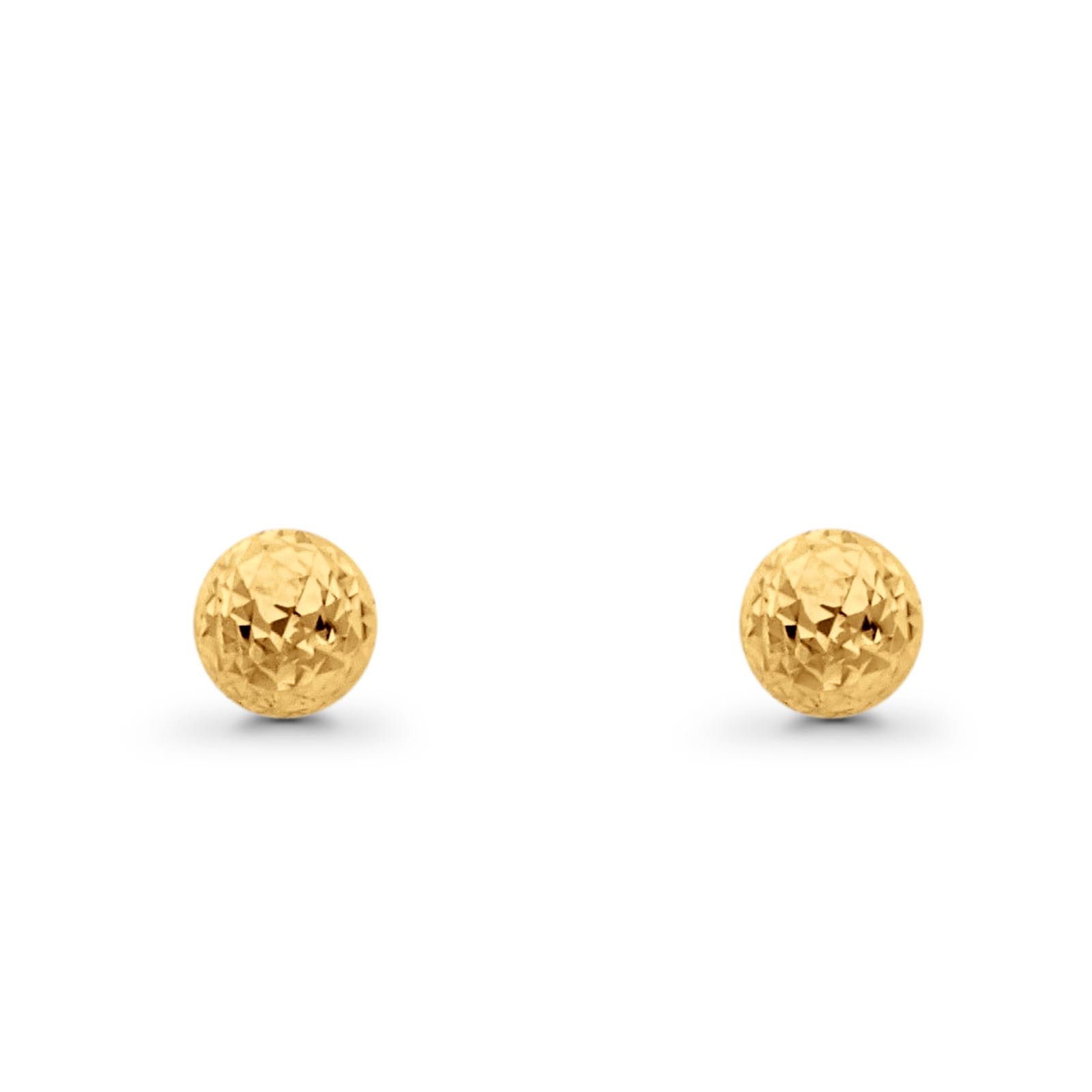 Full Diamond Cut Ball Post Earrings 14K Real Yellow Gold 0.7grams 5mm