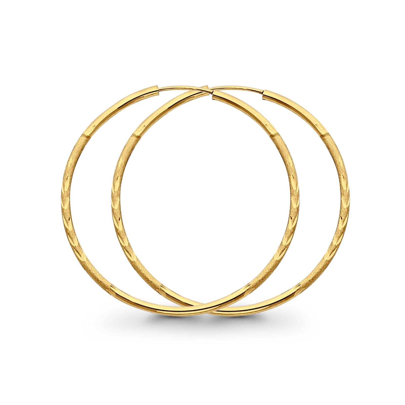 Real 14K Yellow Gold 1.5mm Diamond Cut Snap Closure Hoop Earrings Endless 1.1grams 28mm