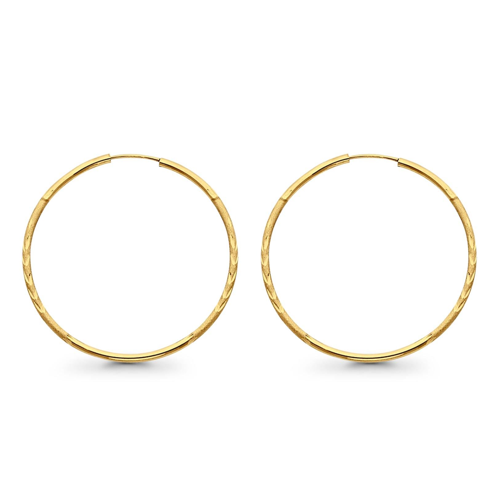 Real 14K Yellow Gold 1.5mm Diamond Cut Snap Closure Hoop Earrings Endless 1.1grams 28mm
