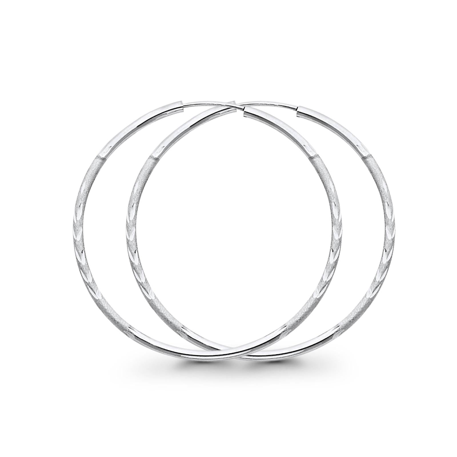 14K White Gold Real Diamond Cut 1.5mm Snap Closure Hoop Earrings Endless 1.1grams 28mm