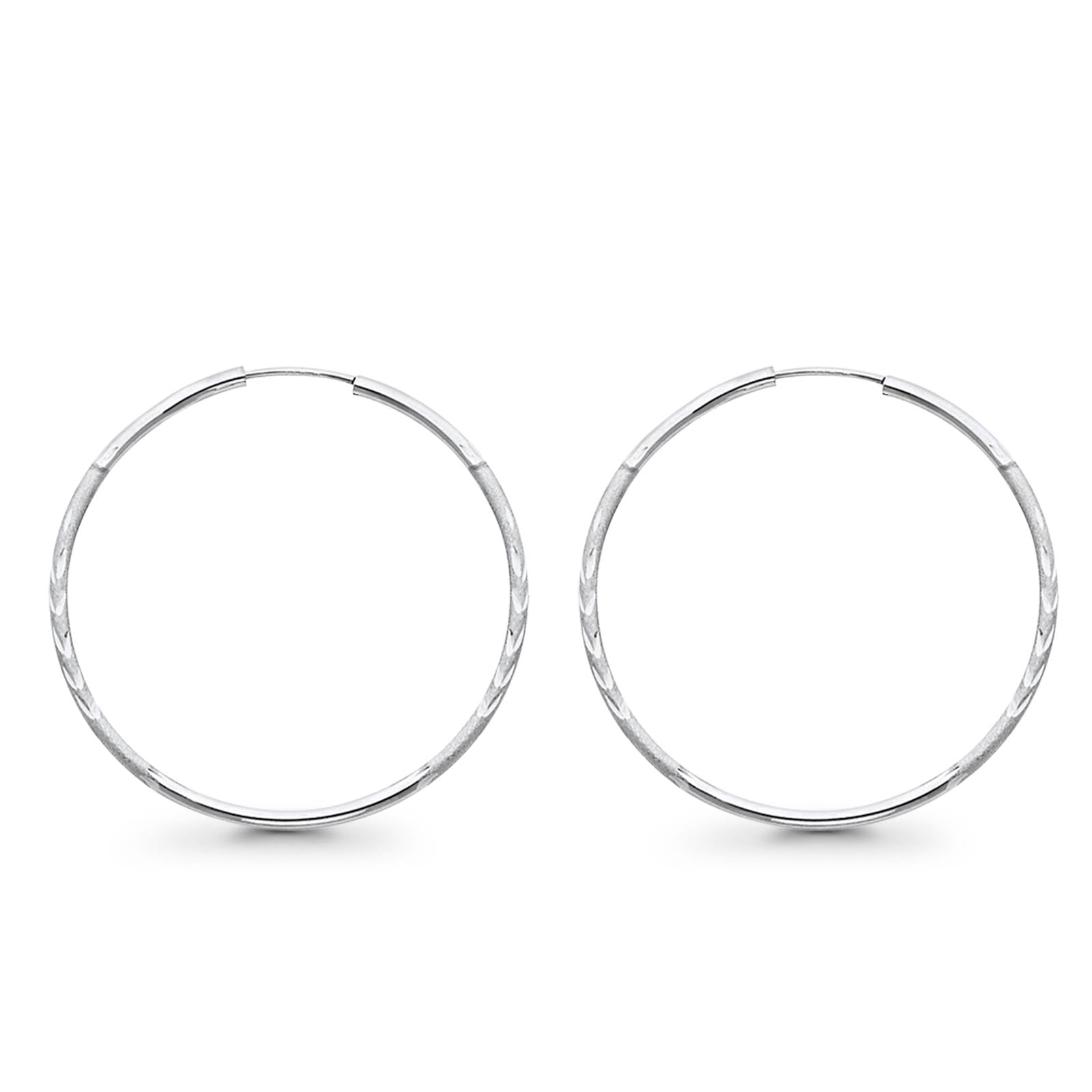 14K White Gold Real Diamond Cut 1.5mm Snap Closure Hoop Earrings Endless 1.1grams 28mm