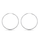 14K White Gold Real Diamond Cut 1.5mm Snap Closure Hoop Earrings Endless 1.1grams 28mm