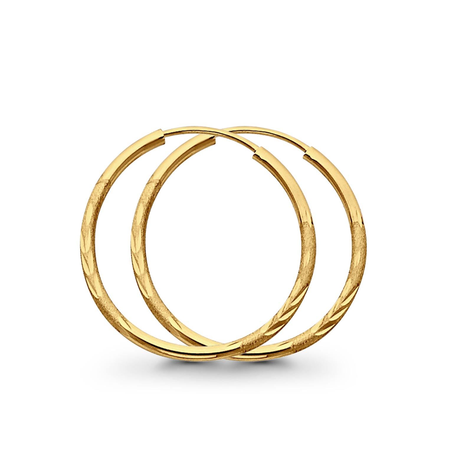 Diamond Cut 14K Yellow Gold Real Snap Closure Hoop 1.5mm Earrings Endless 0.9grams 23mm