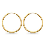 Diamond Cut 14K Yellow Gold Real Snap Closure Hoop 1.5mm Earrings Endless 0.9grams 23mm