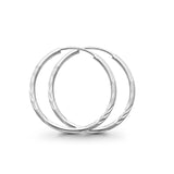 14K White Gold Diamond Cut Real 1.5mm Snap Closure Hoop Earrings Endless 0.9grams 23mm