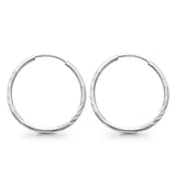 14K White Gold Diamond Cut Real 1.5mm Snap Closure Hoop Earrings Endless 0.9grams 23mm