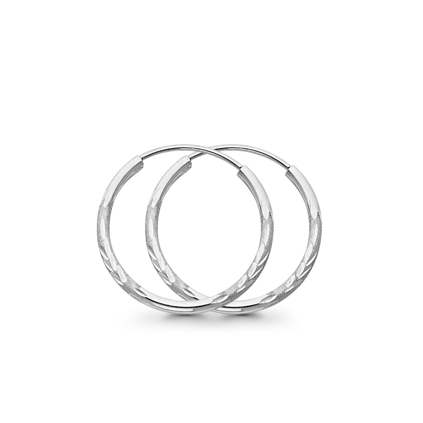 Real 14K White Gold Diamond Cut 1.5mm Snap Closure Hoop Earrings Endless 0.7gram 20mm