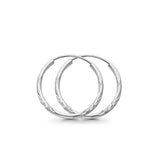 Real 14K White Gold Diamond Cut 1.5mm Snap Closure Hoop Earrings Endless 0.7gram 20mm