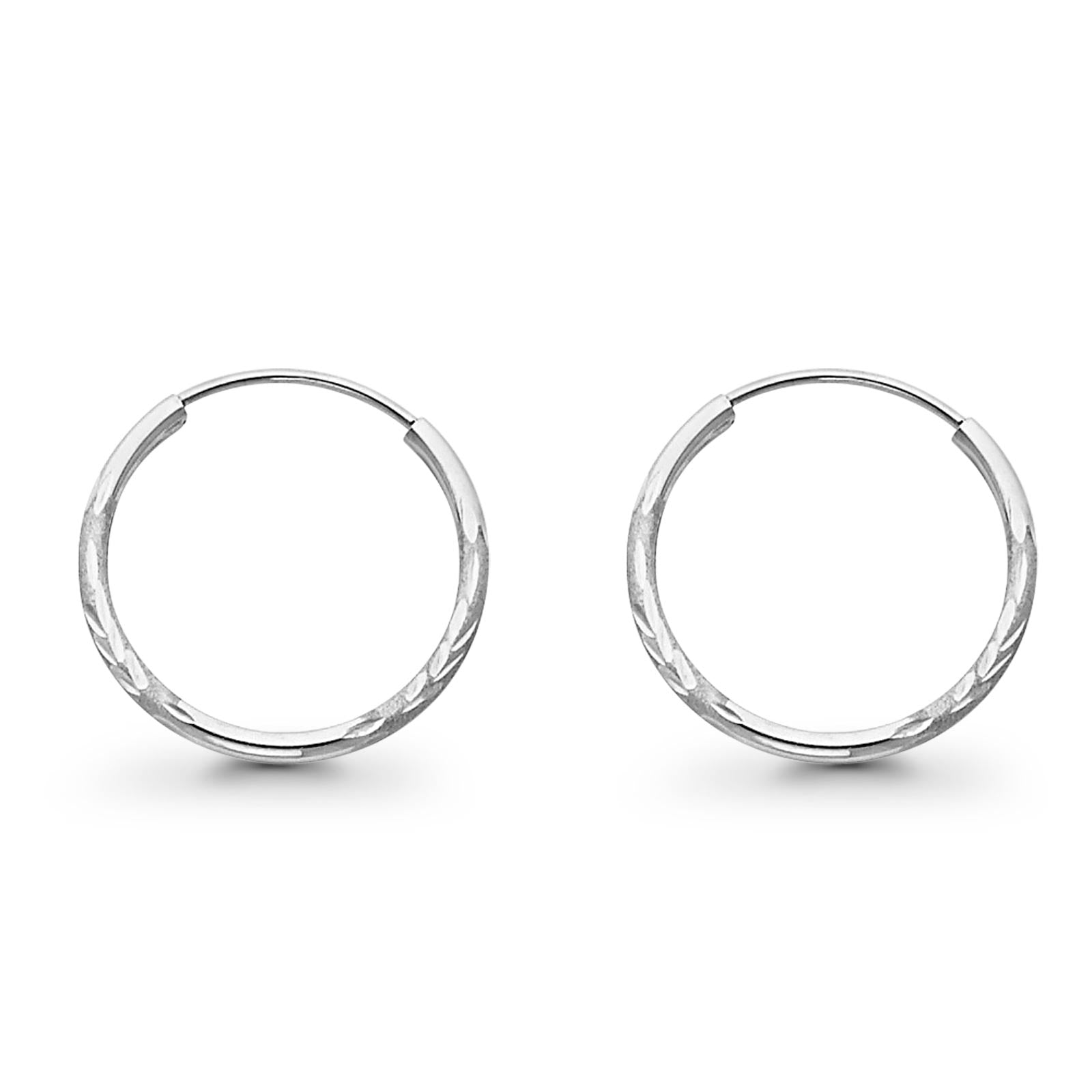 Real 14K White Gold Diamond Cut 1.5mm Snap Closure Hoop Earrings Endless 0.7gram 20mm