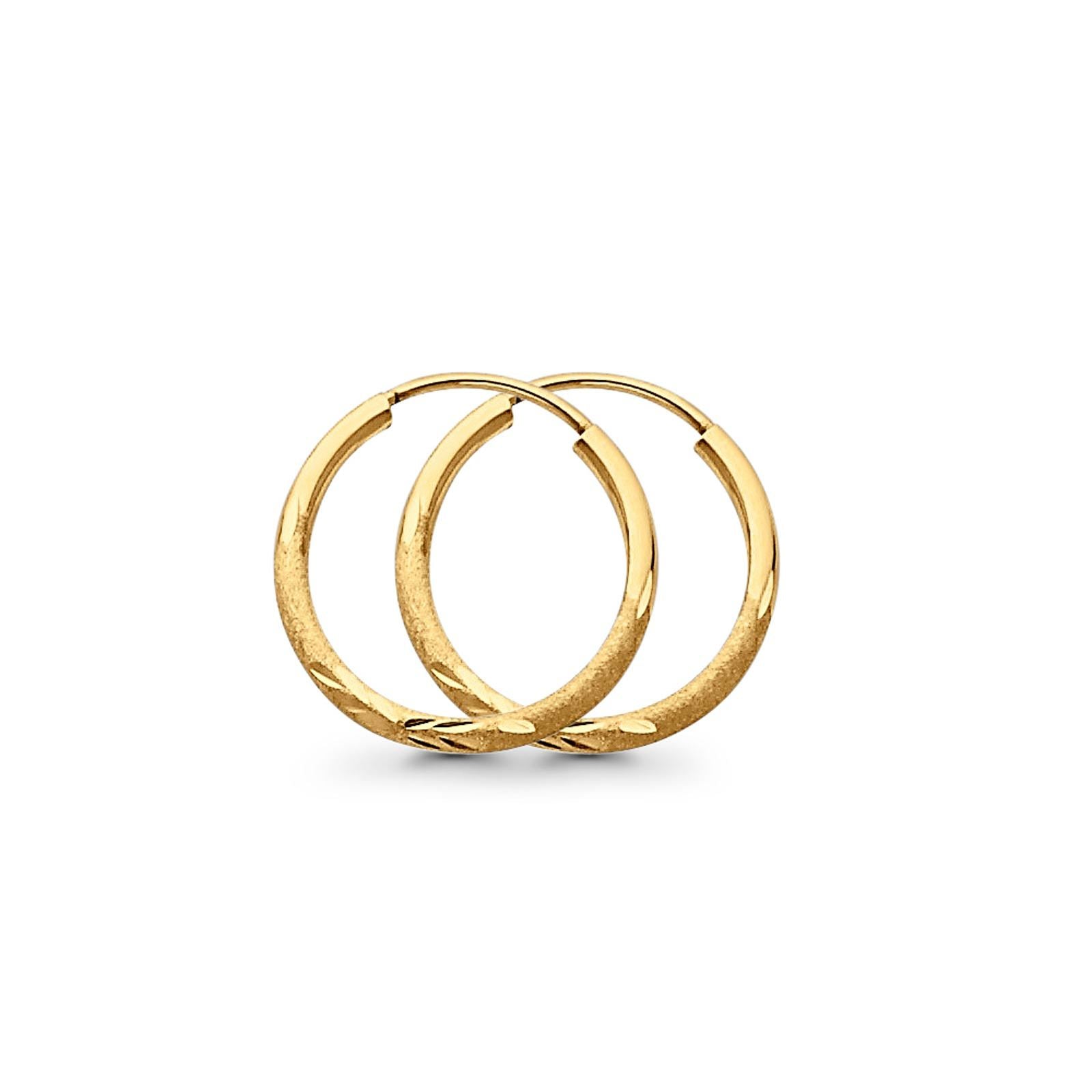 Real 14K Yellow Gold Diamond Cut 1.5mm Snap Closure Hoop Earrings Endless 0.6gram 17mm