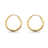 Real 14K Yellow Gold Diamond Cut 1.5mm Snap Closure Hoop Earrings Endless 0.6gram 17mm
