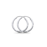 14K White Gold Real Diamond Cut 1.5mm Snap Closure Hoop Earrings Endless 0.6gram 17mm