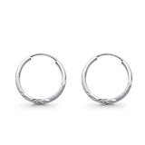 14K White Gold Real Diamond Cut 1.5mm Snap Closure Hoop Earrings Endless 0.6gram 17mm