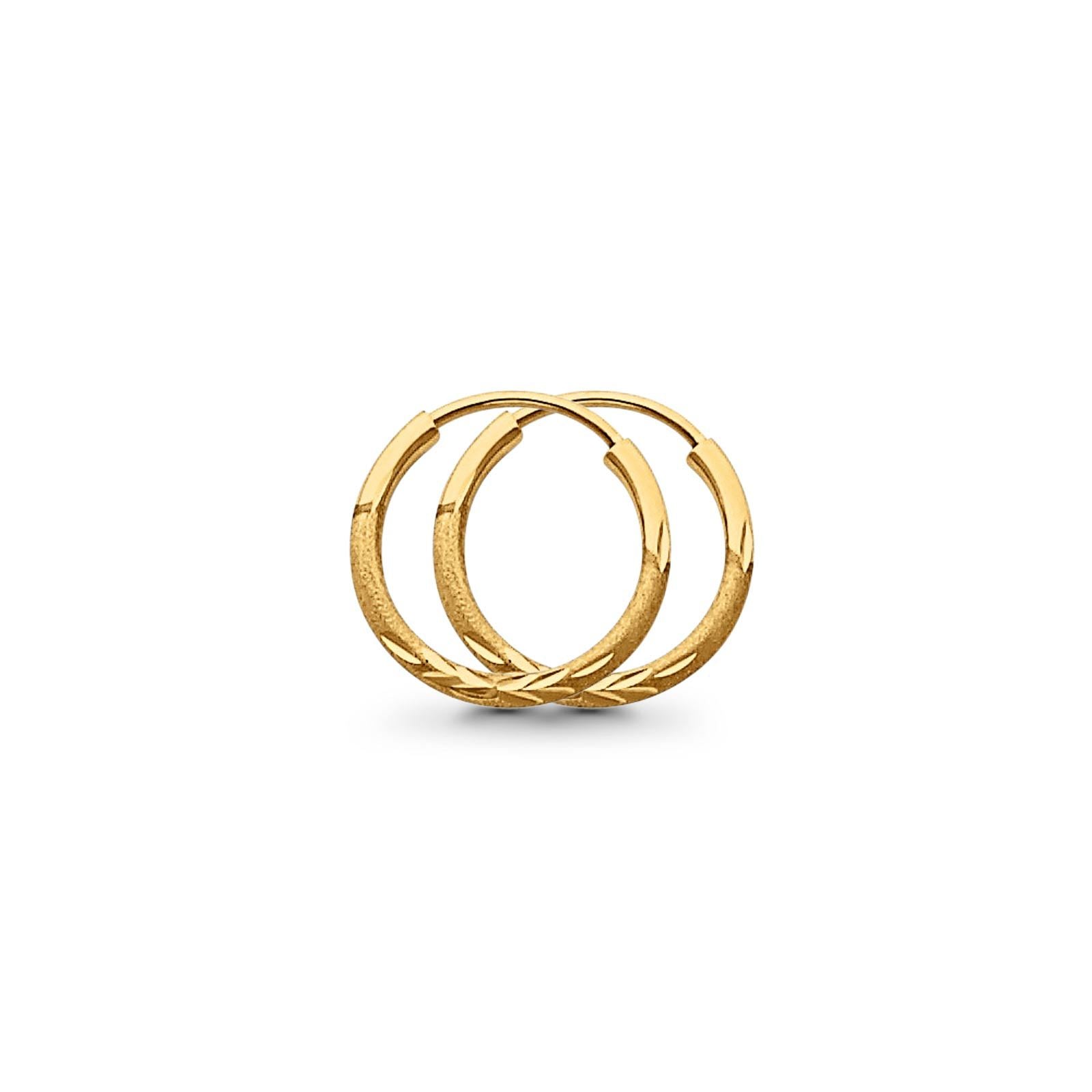 Diamond Cut Real 14K Yellow Gold 1.5mm Snap Closure Hoop Earrings Endless 0.5gram 15mm
