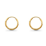 Diamond Cut Real 14K Yellow Gold 1.5mm Snap Closure Hoop Earrings Endless 0.5gram 15mm