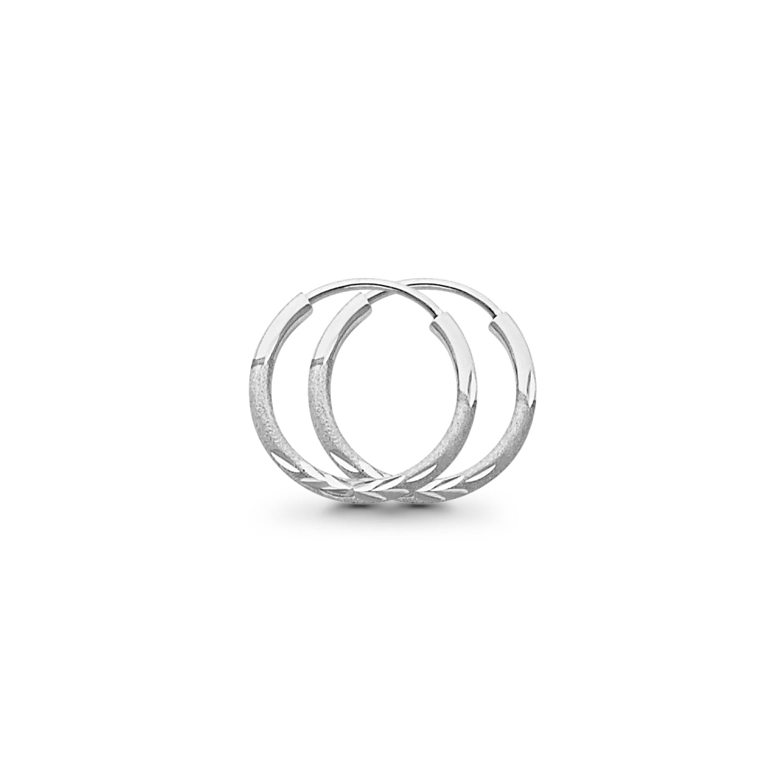 14K White Gold Diamond Cut Real 1.5mm Snap Closure Hoop Earrings Endless 0.5gram 15mm