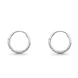 14K White Gold Diamond Cut Real 1.5mm Snap Closure Hoop Earrings Endless 0.5gram 15mm