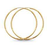 Real 14K Diamond Cut Yellow Gold 2mm Snap Closure Hoop Earrings Endless 2.4grams 50mm