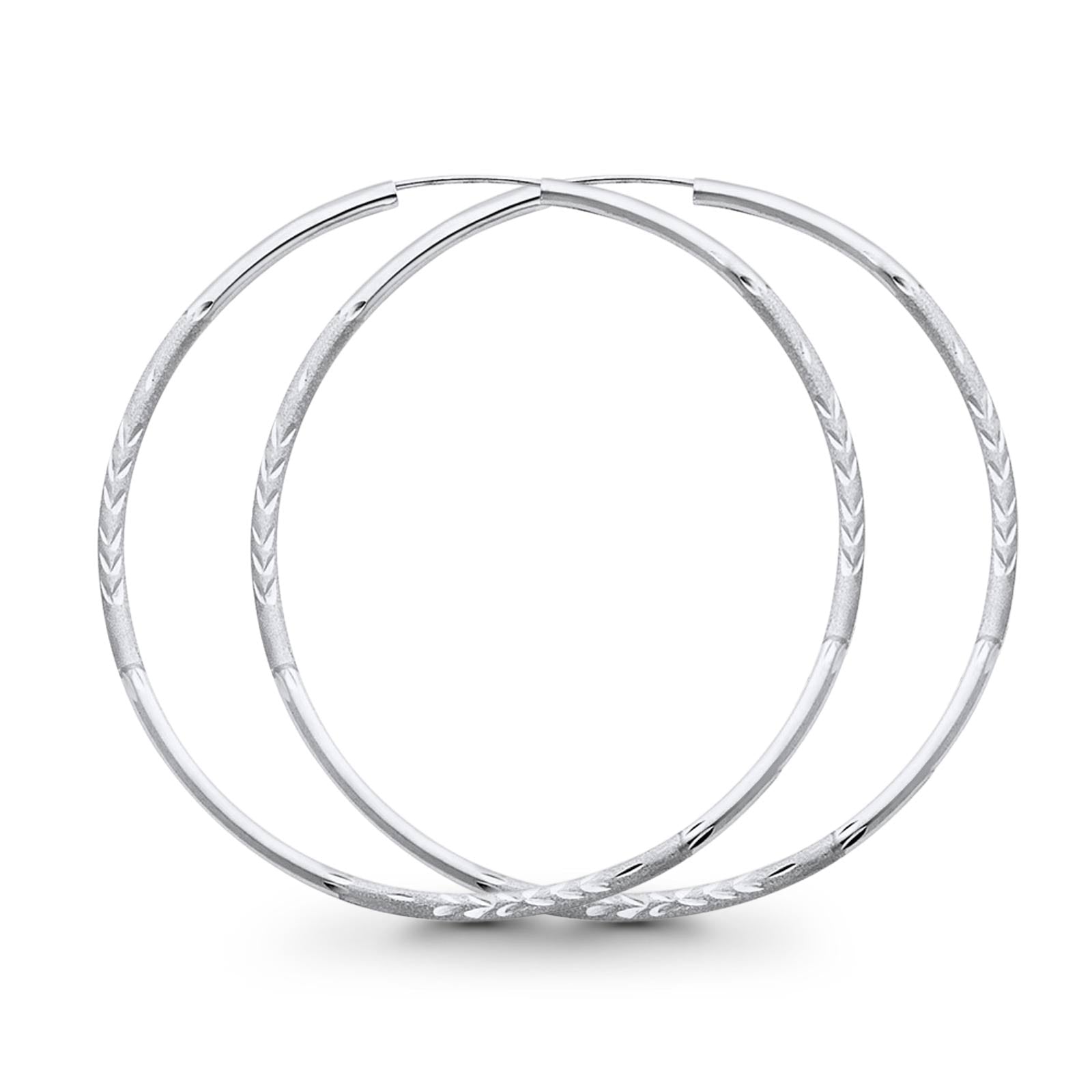 14K Diamond Cut White Gold Real 2mm Snap Closure Hoop Earrings Endless 2.4grams 50mm