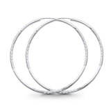 14K Diamond Cut White Gold Real 2mm Snap Closure Hoop Earrings Endless 2.4grams 50mm