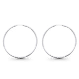 14K Diamond Cut White Gold Real 2mm Snap Closure Hoop Earrings Endless 2.4grams 50mm