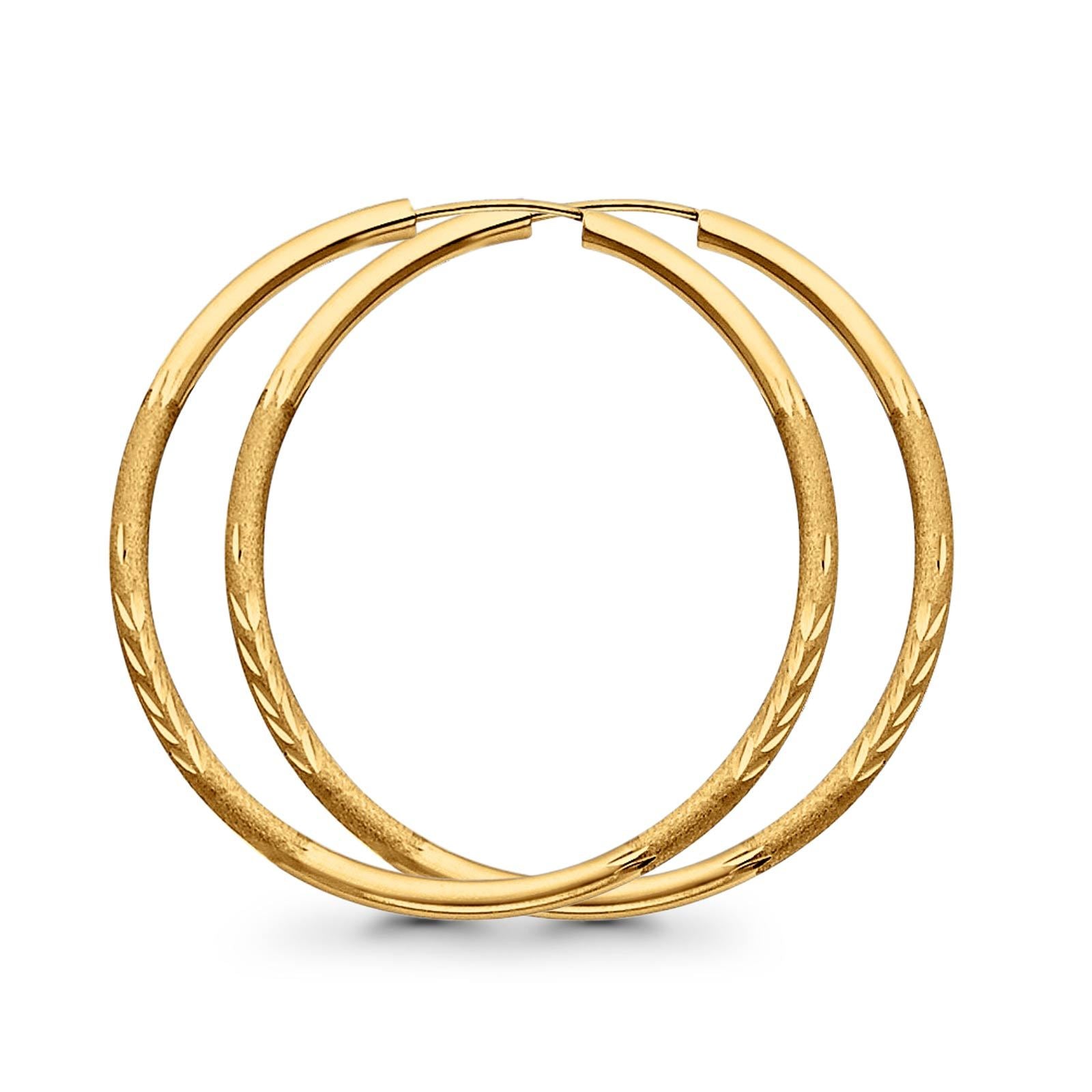 Real 14K Yellow Gold Diamond Cut 2mm Snap Closure Hoop Earrings Endless 2grams 40mm