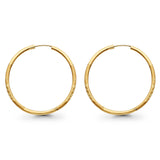 Real 14K Yellow Gold Diamond Cut 2mm Snap Closure Hoop Earrings Endless 2grams 40mm